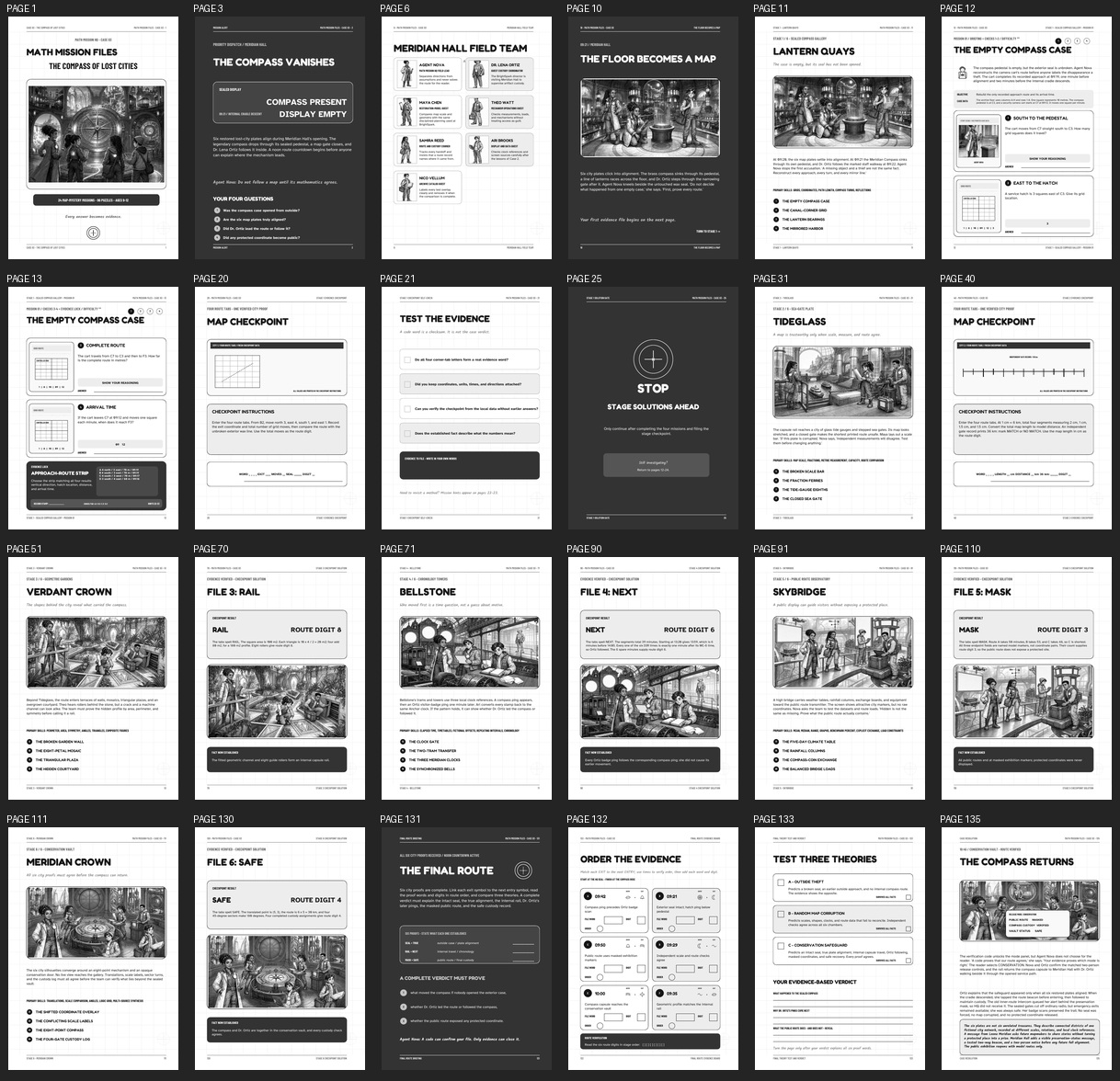 Interior preview pages from The Compass of Lost Cities